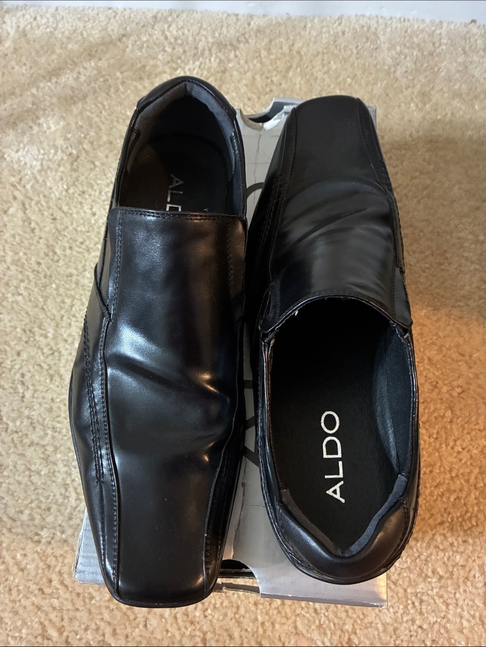Aldo Black Leather Slip-On Square-Toe Loafers